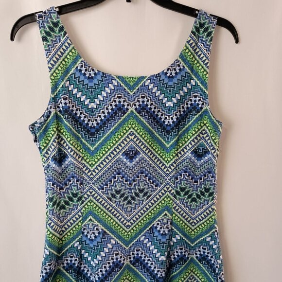 Laundry by Design Geometric Print Mini Dress Size 6 Blue Green Sleeveless Shift - Picture 5 of 5